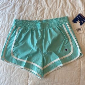Mint, green light teal youth, large girls, champion, athletic running shorts